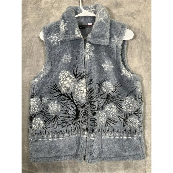 VTG Mazmania Deep Pile Fleece Vest WOMEN SMALL Snowflake Winter Sherpa Teddy 90s - Picture 1 of 6